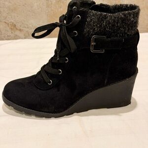 Torrid Black Lace-Up Wedge Boots